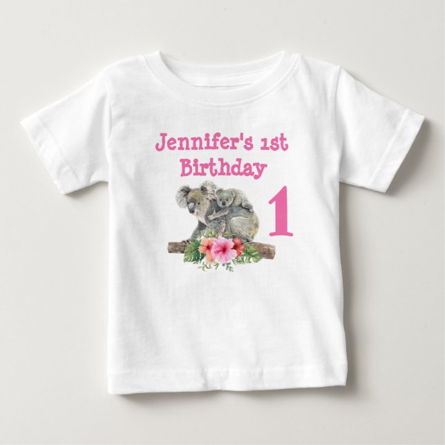 1st Birthday Mom & Baby Koala Bears Watercolor T-Shirt (Front)