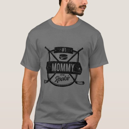 1st Birthday Mommy of Rookie Matching Hockey Black T_Shirt