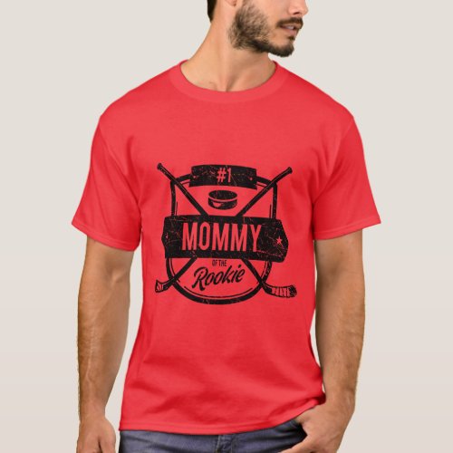 1st Birthday Mommy of Rookie Matching Hockey Black T_Shirt