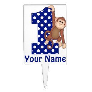 1st Birthday Monkey Blue Personalized Cake Topper