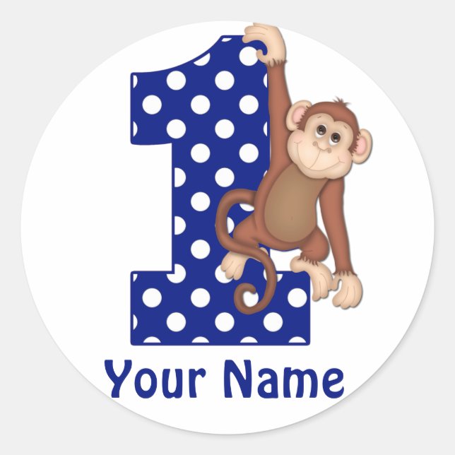 1st Birthday Monkey Blue Sicker Classic Round Sticker (Front)