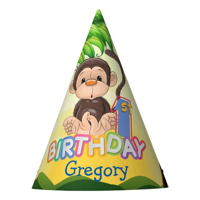 1st Birthday Monkey Custom Party Hat (Front)