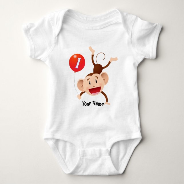 1st Birthday Monkey Customize Baby Bodysuit (Front)