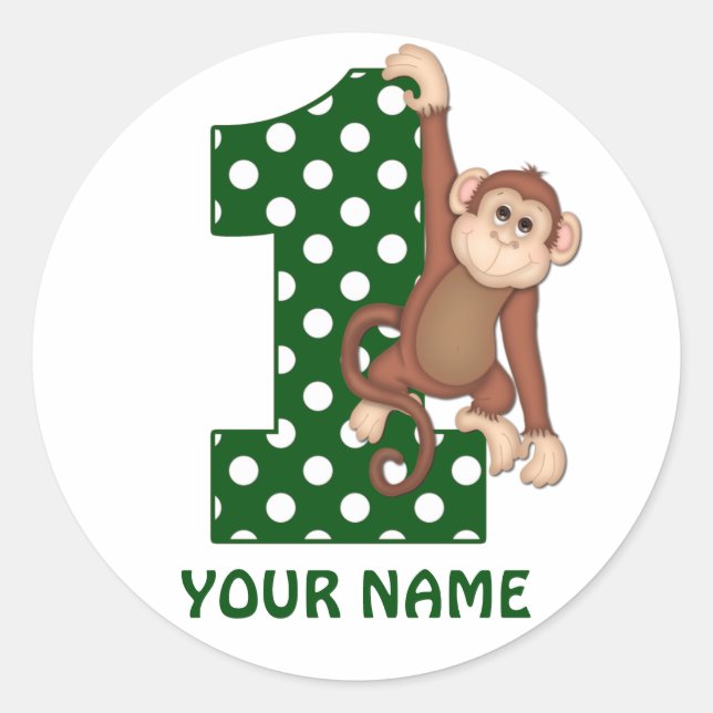 1st Birthday Monkey Personalized Sticker (Front)