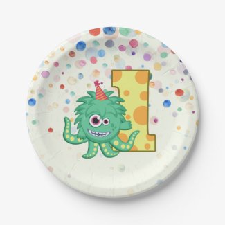 1st Birthday Monster Paper Plate