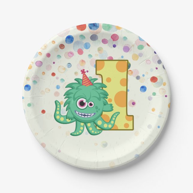 1st Birthday Monster Paper Plates (Front)