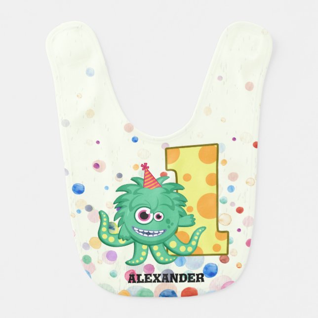 1st Birthday Monster Party Custom Bib (Front)