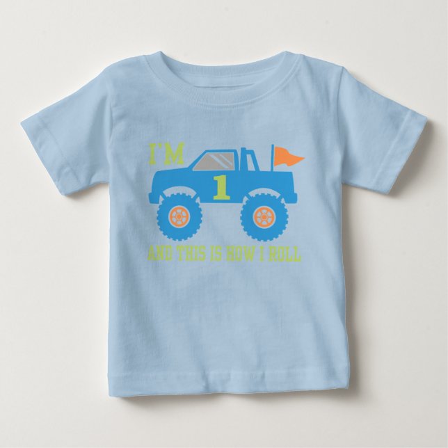 1st Birthday Monster Truck Baby T-Shirt (Front)