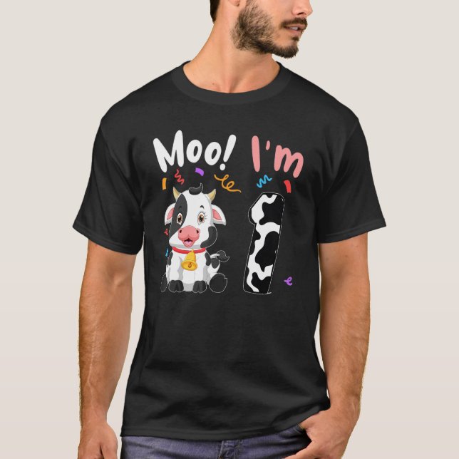 1st Birthday Moo I'm 1 Cow Farm Animal Barnyard Pa T-Shirt (Front)