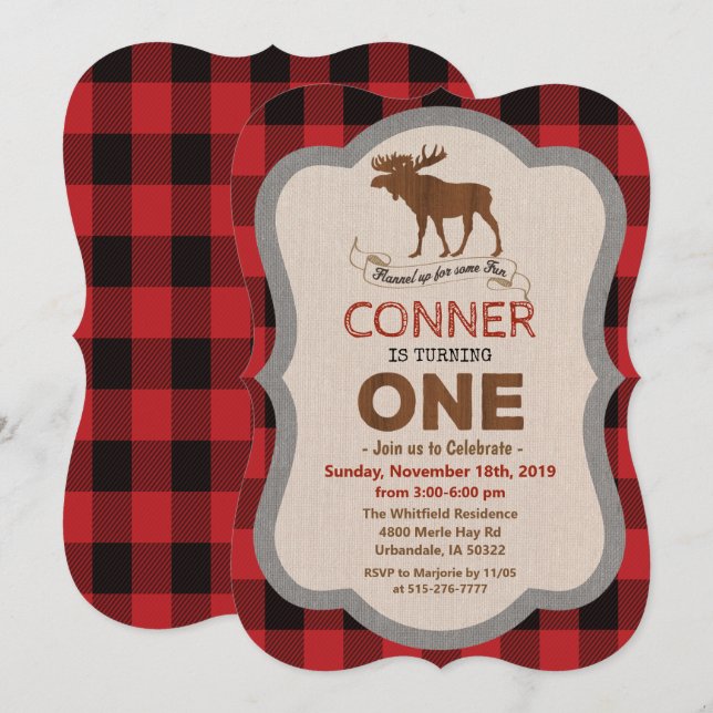 1st Birthday Moose Boy Birthday Invitation (Front/Back)
