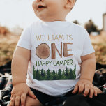 1st Birthday Name One Happy Camper  Baby T-Shirt<br><div class="desc">Cute and unique wood one- one happy camper 1st birthday custom name baby t-shirt.</div>