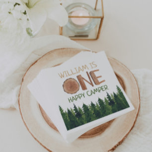1st Birthday Name Rustic One Happy Camper  Napkins