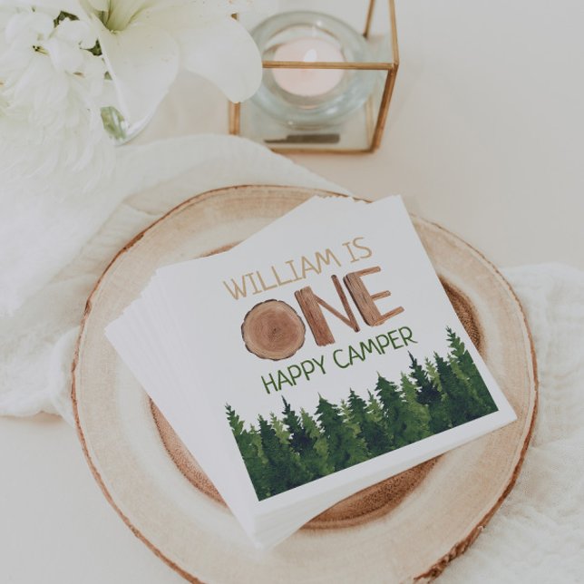 1st Birthday Name Rustic One Happy Camper  Napkins (Creator Uploaded)