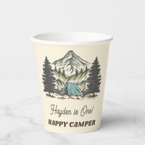 1st Birthday Name Rustic One Happy Camper Paper Cu Paper Cups