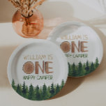 1st Birthday Name Rustic One Happy Camper  Paper Plates<br><div class="desc">Cute and unique wooden one- one happy camper woodland 1st birthday custom name paper plates. Customizable</div>