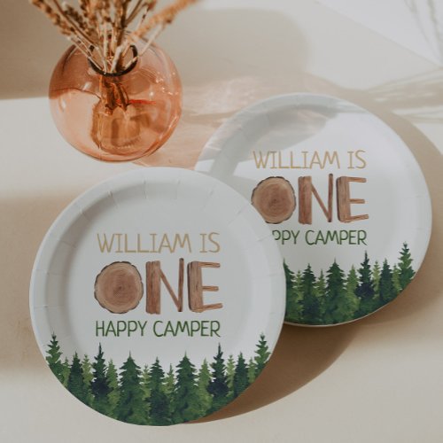 1st Birthday Name Rustic One Happy Camper  Paper Plates