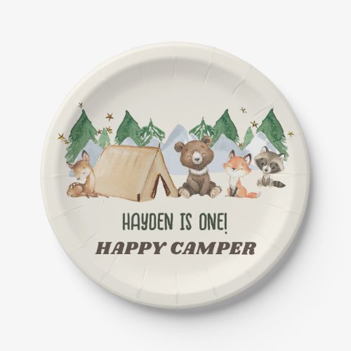 1st Birthday Name Rustic One Happy Camper Paper Plates