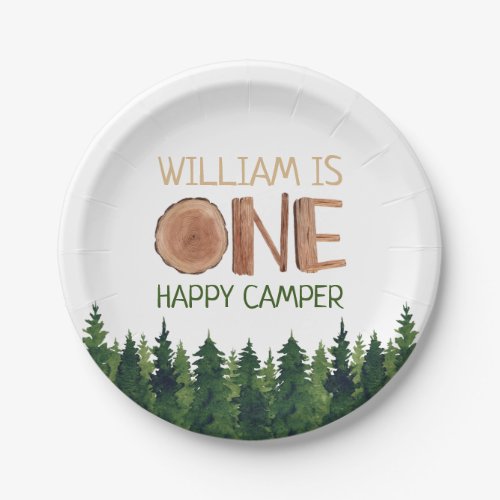 1st Birthday Name Watercolor One Happy Camper 