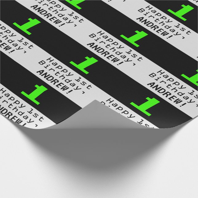 1st Birthday - Nerdy / Geeky Style "1" and Name Wrapping Paper (Corner)