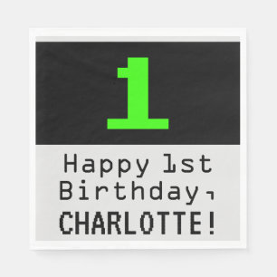 1st Birthday - Nerdy / Geeky Style "1" & Name Napkins