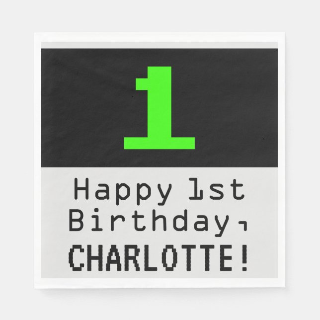 1st Birthday - Nerdy / Geeky Style "1" & Name Napkins (Front)