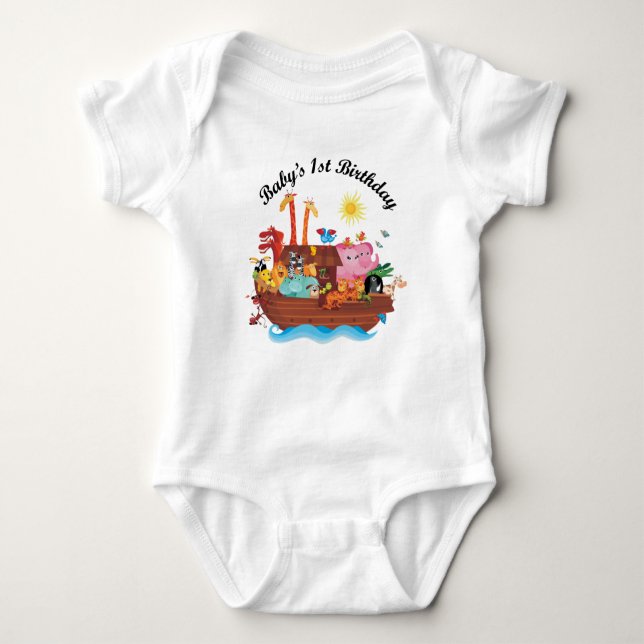 1st Birthday Noah's Ark Childs T-shirt Baby Bodysuit (Front)