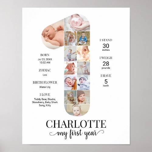 1st Birthday Number 1 Milestone Baby Photo Collage