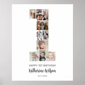 1st Birthday Number 1 Photo Collage Custom Picture Poster | Zazzle