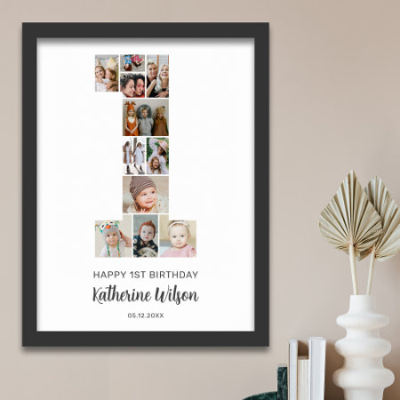 1st Birthday Number 1 Photo Collage Custom Picture Poster