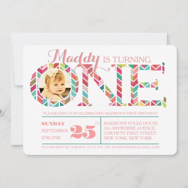1st Birthday Number One Photo Invitation (Front)