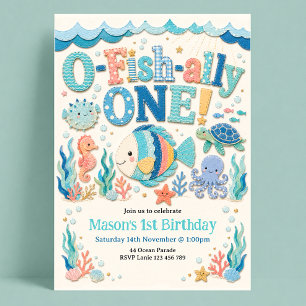 1st Birthday O-Fish-Ally One Ocean Fish Octopus Invitation
