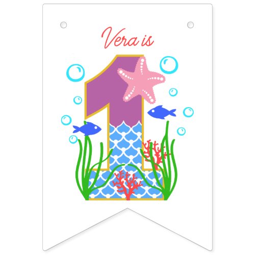 1st Birthday Ocean Theme 12 Month Photo Bunting Flags