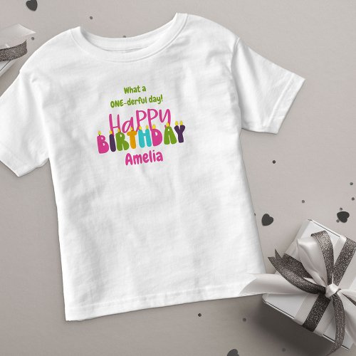 1st Birthday One_derful Day Colorful Candles  Toddler T_shirt