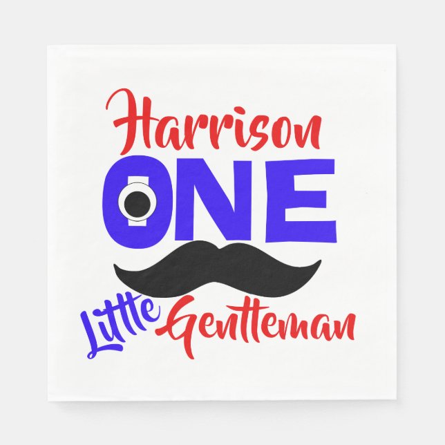 1st Birthday One Little Gentleman Personalized Napkins (Front)