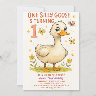 1st Birthday One Silly Goose for Baby Girl Invitation