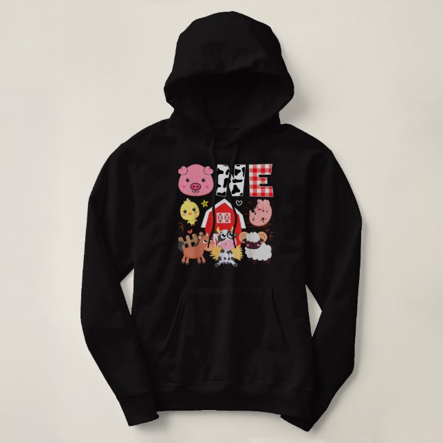 1st Birthday One Year Old Farm Theme Animals Birth Hoodie (Design Front)
