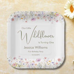 1st Birthday Our Little Wildflower Turning One  Paper Plates