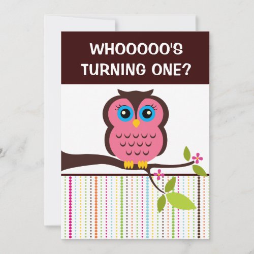 1st Birthday Owl Theme Party Invitations