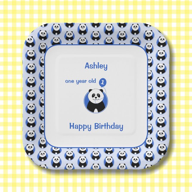 1st birthday panda blue balloon paper plates (Creator Uploaded)