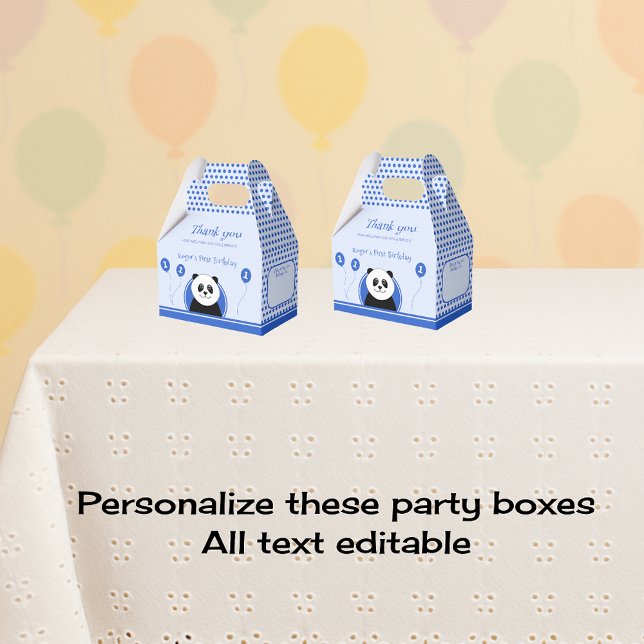1st birthday panda blue party favor boxes (Creator Uploaded)