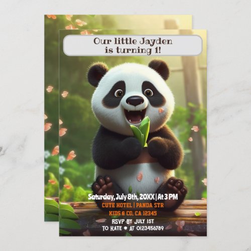 1st Birthday Panda Personalized Kids Name Age  Invitation