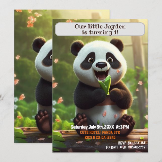 1st Birthday Panda Personalized Name Age Kids  Invitation (Front/Back)
