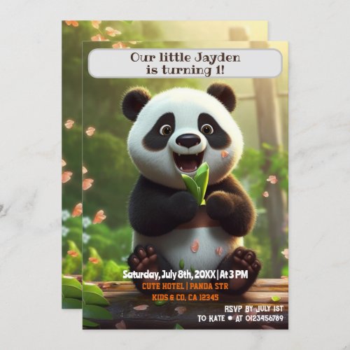 1st Birthday Panda Personalized Name Age Kids  Invitation