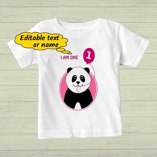 1st birthday panda pink balloon baby T_Shirt