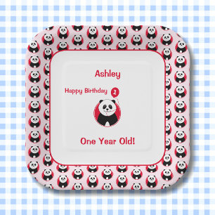 1st birthday panda red balloon paper plates