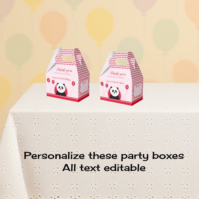 1st birthday panda red pink party favor boxes (Creator Uploaded)