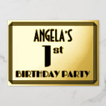 [ Thumbnail: 1st Birthday Party: Art Deco Look “1” and Name Invitation ]