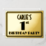 [ Thumbnail: 1st Birthday Party — Art Deco Look “1” + Name Invitation ]