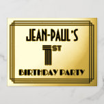 [ Thumbnail: 1st Birthday Party ~ Art Deco Style “1” + Name Postcard ]