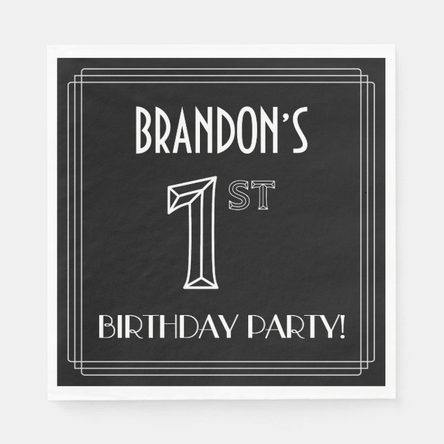 1st Birthday Party: Art Deco Style + Custom Name Napkins (Front)